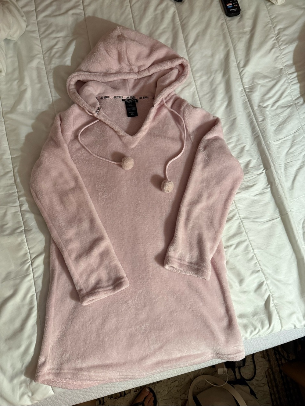 Joe Boxer Pink Plush Hooded Tunic with Pom Drawstrings